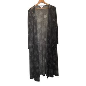 LulaRoe Women's Long Cardigan Jacket Black Floral Long Sleeve Medium Open Front